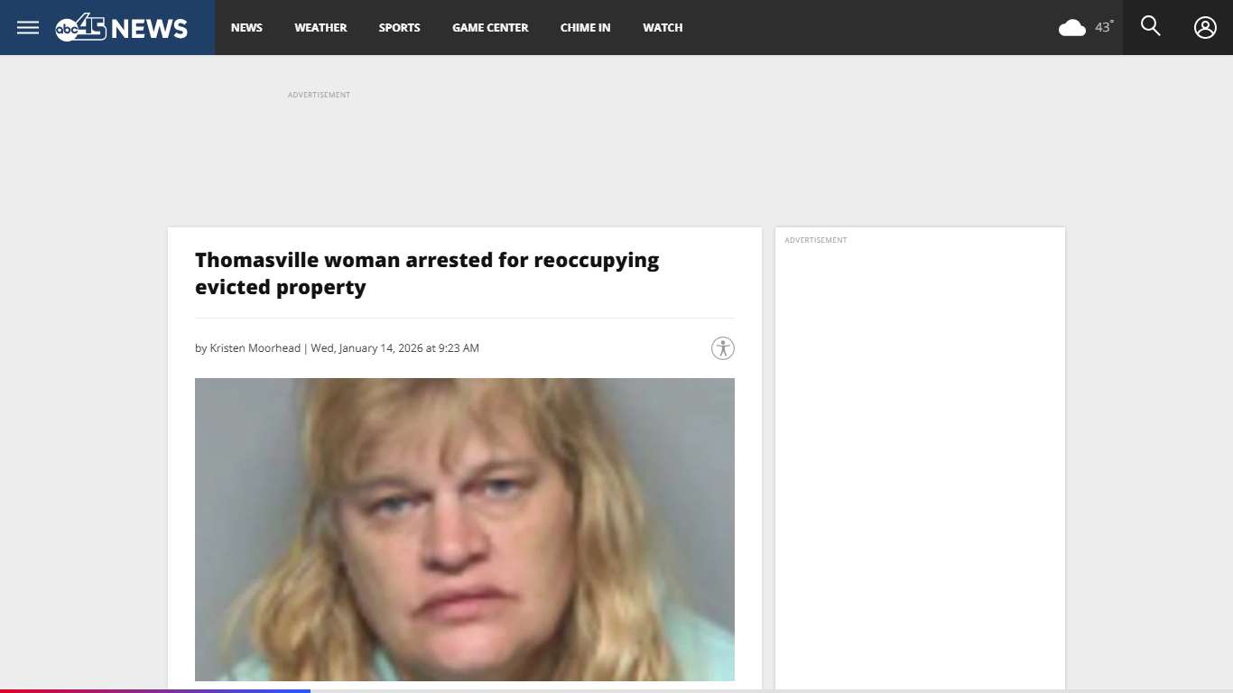 Thomasville woman arrested for reoccupying evicted property
